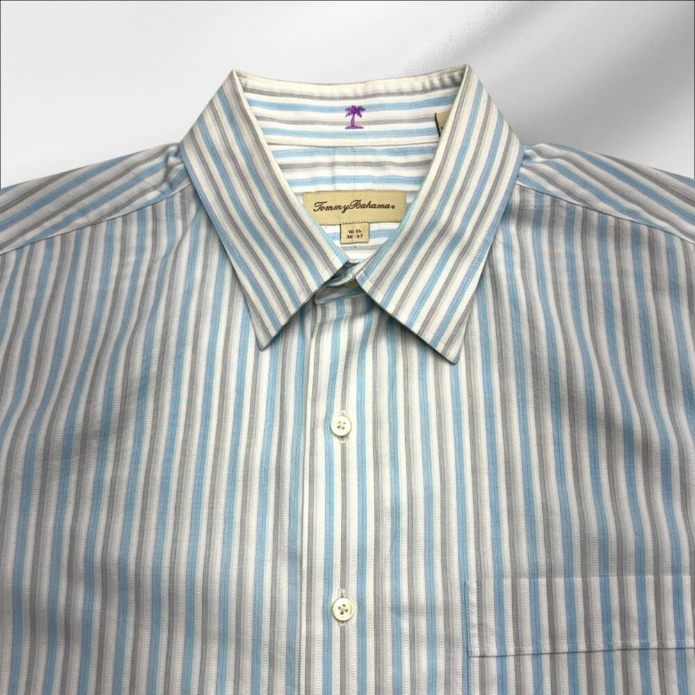 TOMMY BAHAMA Men’s 16.5 - 36/37 Light Blue Striped Dress Shirt - Picture 2 of 4